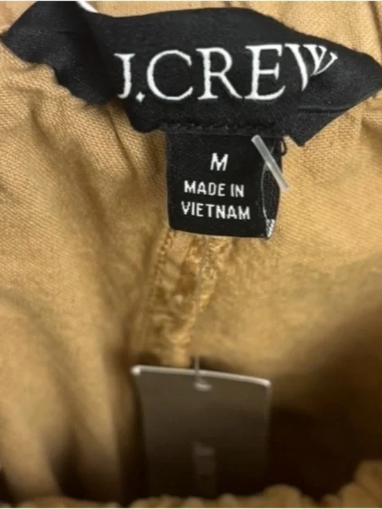 J.Crew NWT Linen Blend Wide Leg Crop Pants Tan Drawstring Elastic Waist M - Picture 4 of 15